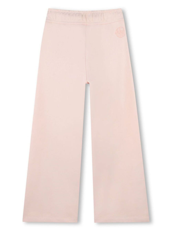 Pink Pants With Elastic Waist And Logo On The Back Cotton Girl Trousers