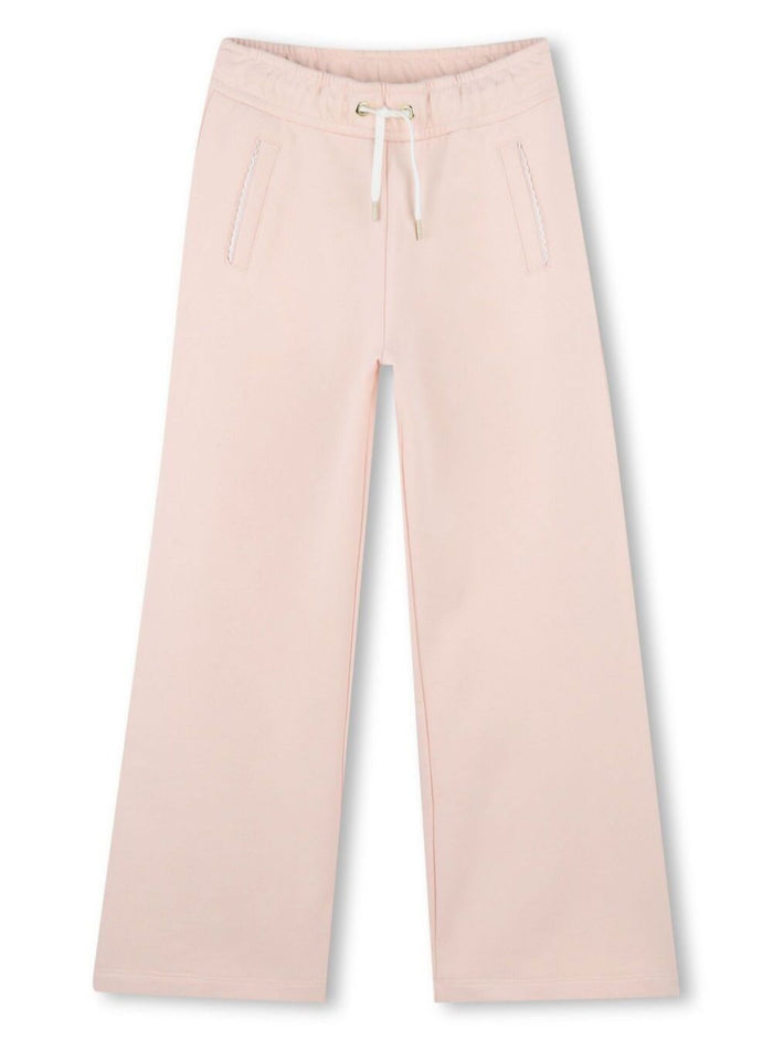 Pink Pants With Elastic Waist And Logo On The Back Cotton Girl Trousers