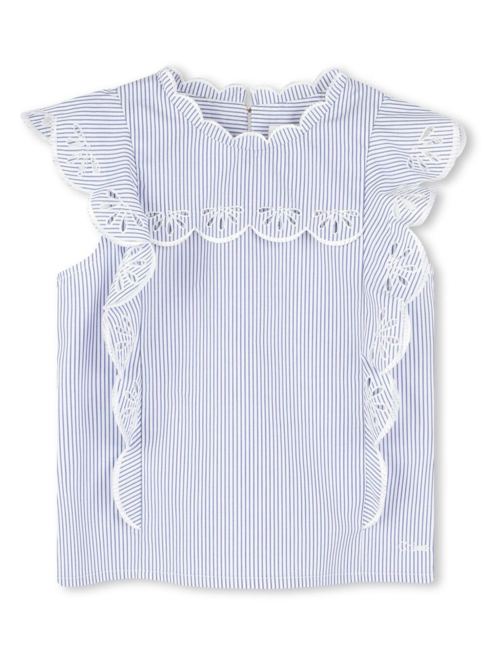 Light Blue Shirt With All-Over Striped Design And Embroidered Details Cotton Girl Blouses