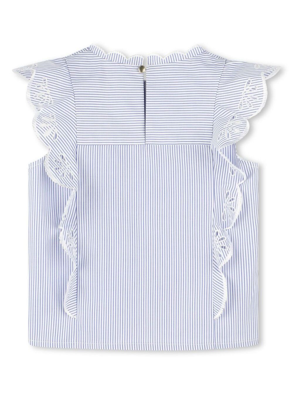 Light Blue Shirt With All-Over Striped Design And Embroidered Details Cotton Girl Blouses