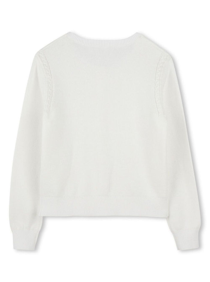 White Cardigan With Round Neck And Front Button Closure Cotton Girl Jersey