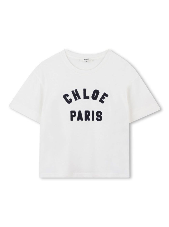 White T-Shirt With Lettering Logo On The Front Cotton Girl Tshirts And Polo Shirts
