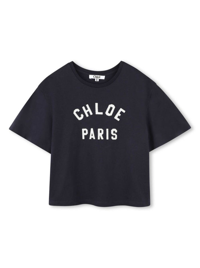 Blue T-Shirt With Lettering Logo On The Front Cotton Girl Blu Tshirts And Polo Shirts