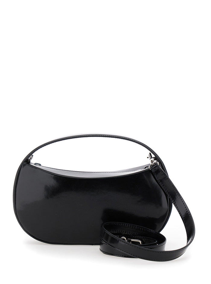 Sound Swipe Small Black Handbag with Logo Detail in Leather Woman Calf Hand Bags