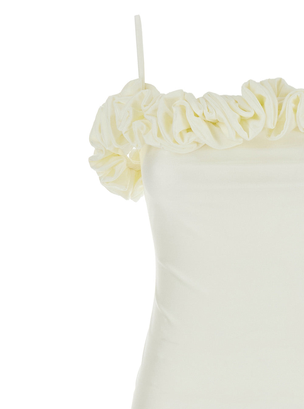 White Sleeveless Long Dress with Ruched Detail and Asymmetric Hem in Tech Fabric Stretch Woman Polyamide Elastane