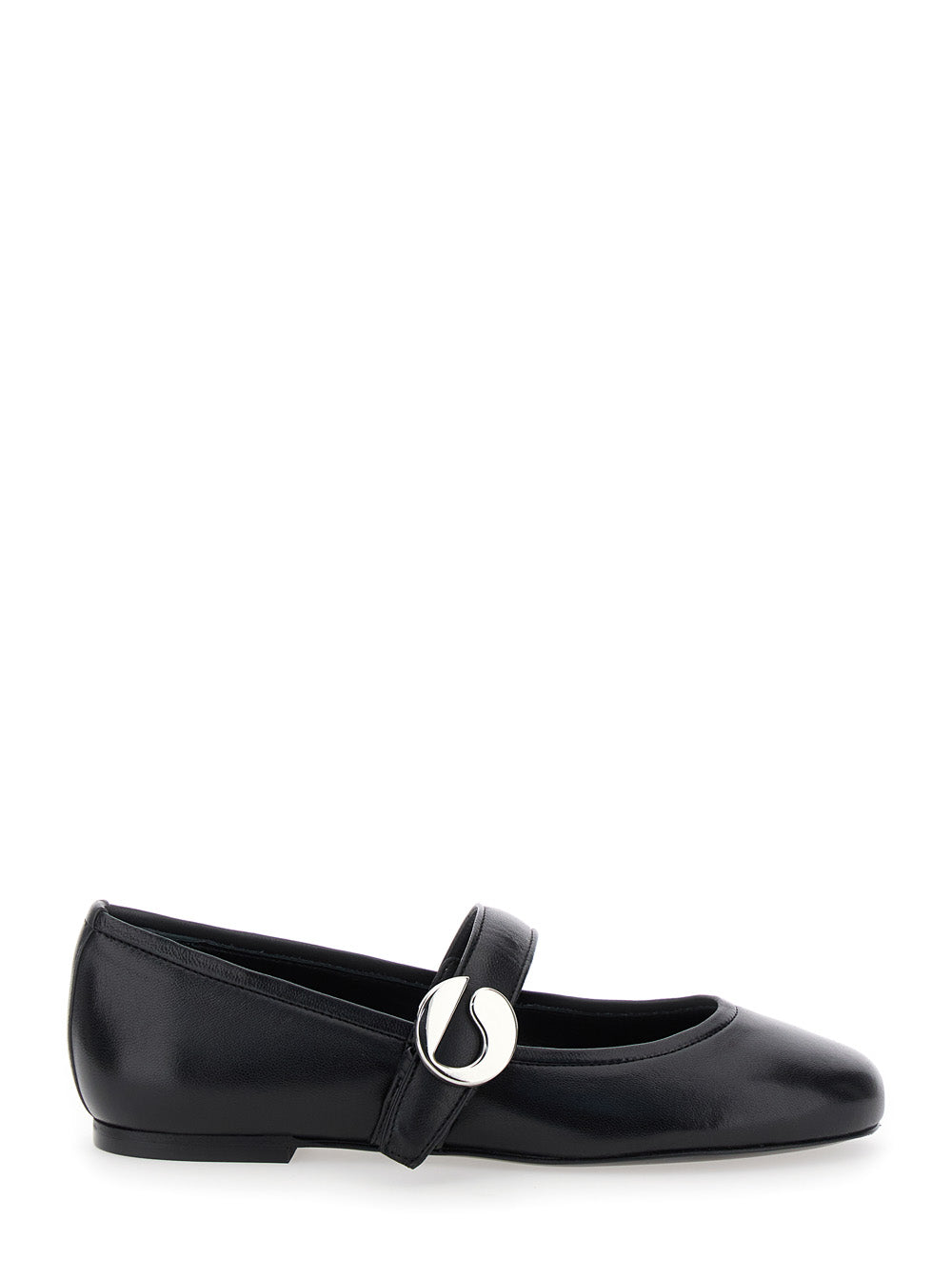 Black Ballerinas With Metallic Logo And Strap Smooth Leather Woman
