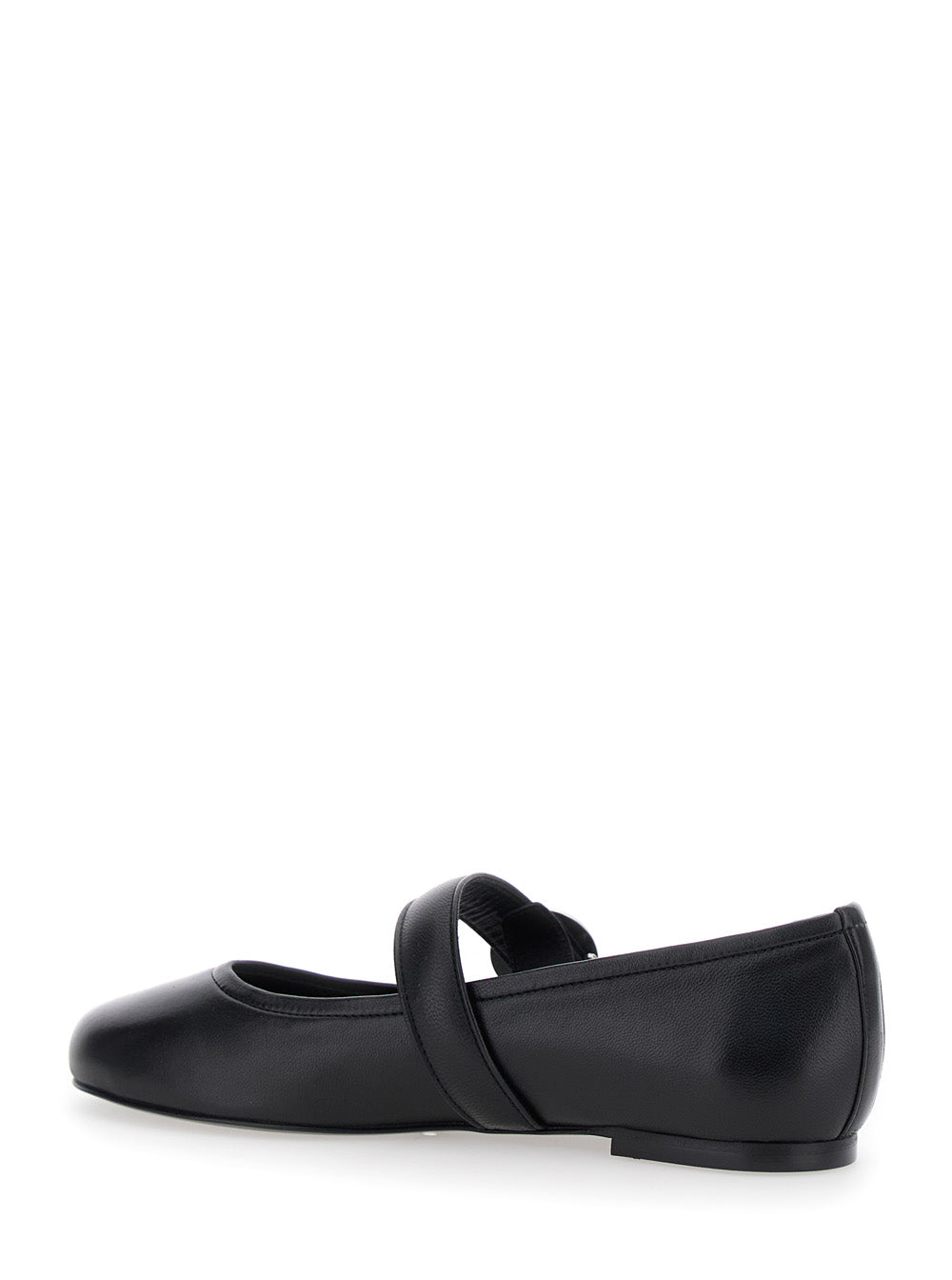 Black Ballerinas With Metallic Logo And Strap Smooth Leather Woman
