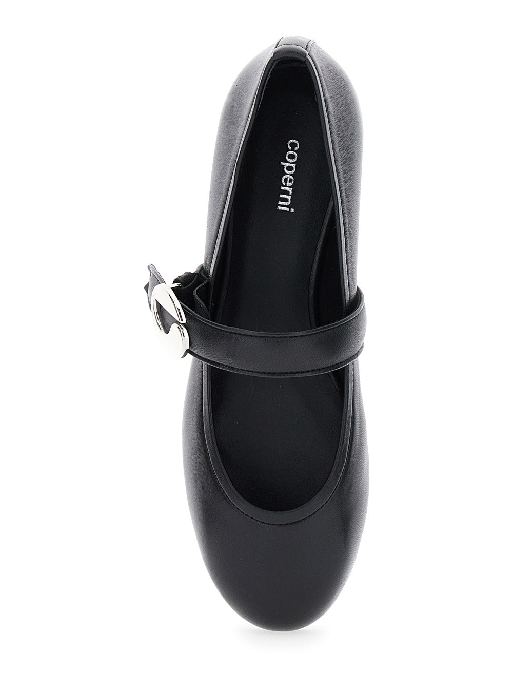 Black Ballerinas With Metallic Logo And Strap Smooth Leather Woman