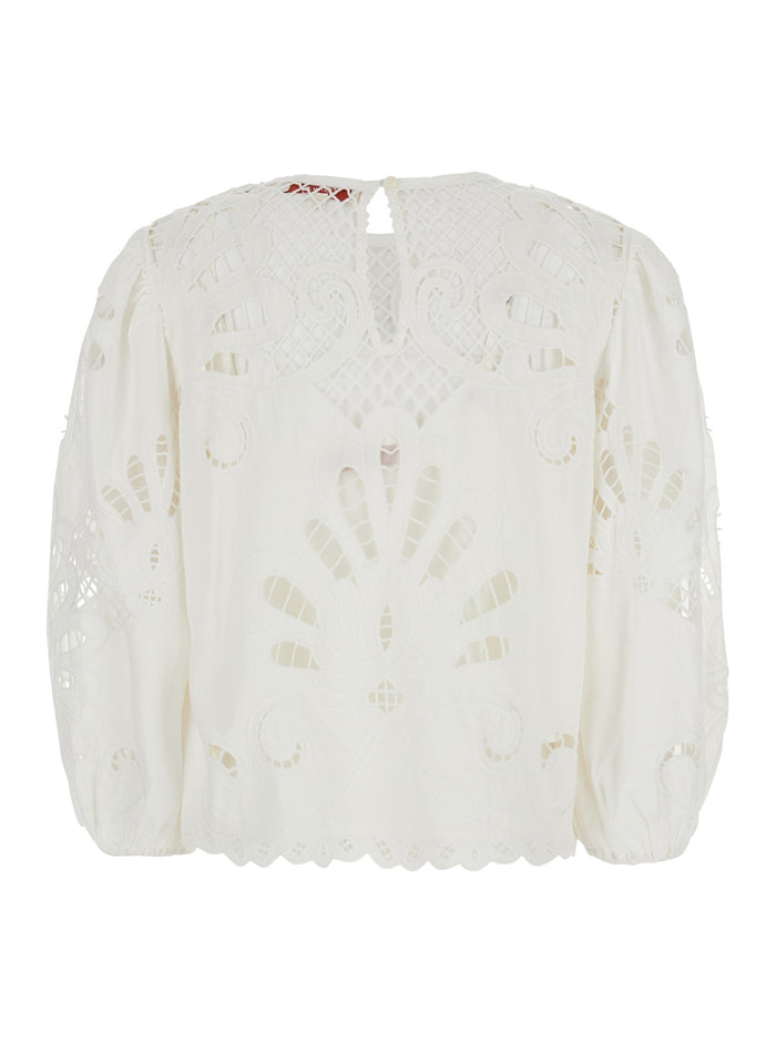 Bali White Blouse With All-Over Embroideries And Semi-Transparent Design Cotton Woman Shirts Blouses