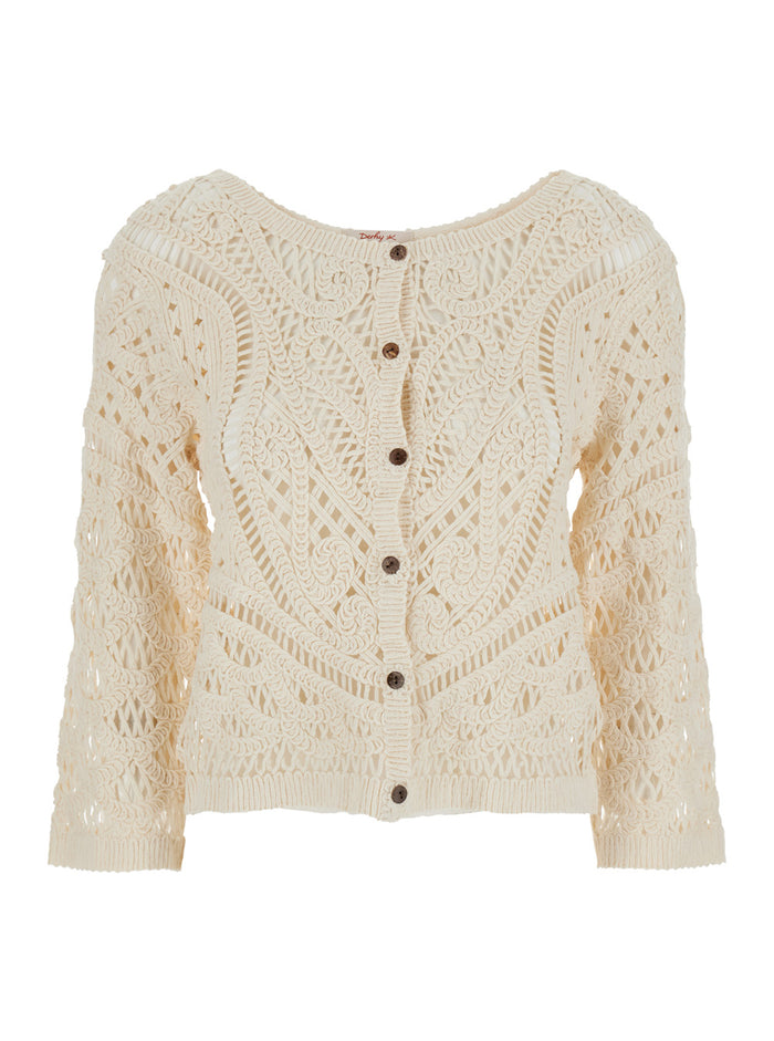 Florentine Beige Blouse With Knitted Design And All-Over Embroideries Cotton Woman Polyamide Shirts Blouses