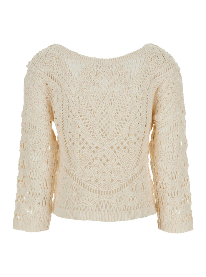 Florentine Beige Blouse With Knitted Design And All-Over Embroideries Cotton Woman Polyamide Shirts Blouses