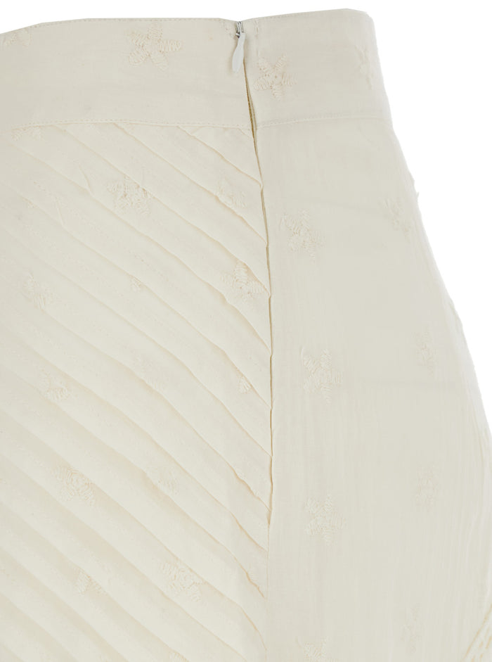 Agnes White Flared Skirt With Lace Embroidery And Scallop Hem Cotton Woman