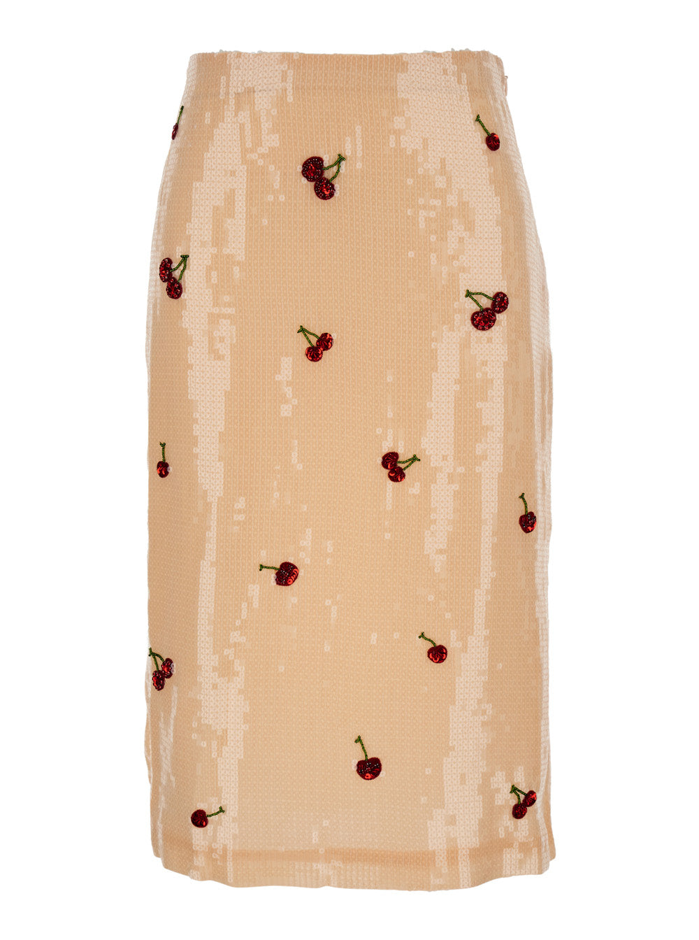 Beige Sequin Skirt With High Waist And All-Over Print Viscose Woman