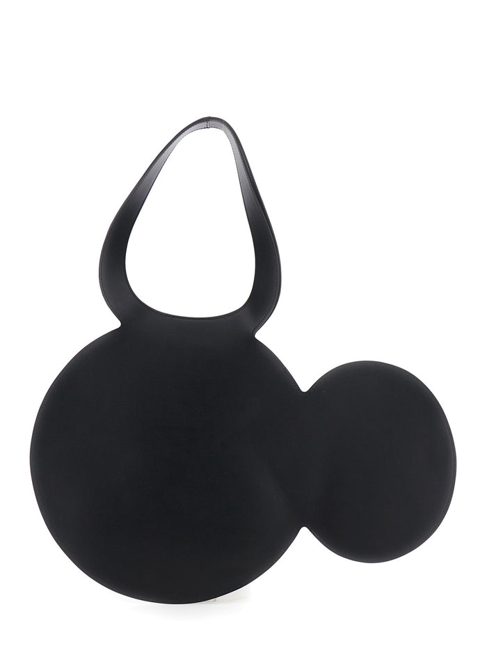 Mickey Black Handbag with Cut-Out Handle and Logo Lettering on the Front in Leather Woman Calf Hand Bags