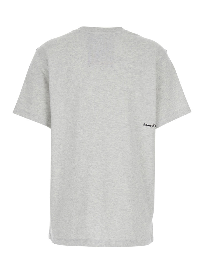 Grey Crew Neck T-Shirt with Front Print in Cotton Woman Organic Tshirts And Polo Shirts