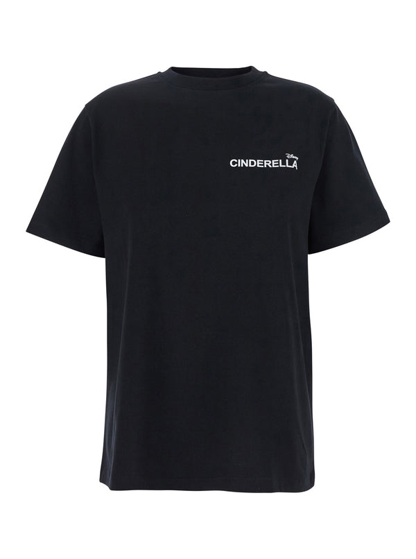 Black T-Shirt With Front Logo And Back Print Organic Cotton T-shirts & Jerseys