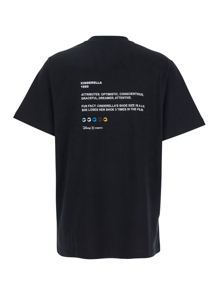 Cinderella Black T-Shirt with Logo Printed on the Front and Print Back in Cotton Woman Organic Tshirts Polo Shirts