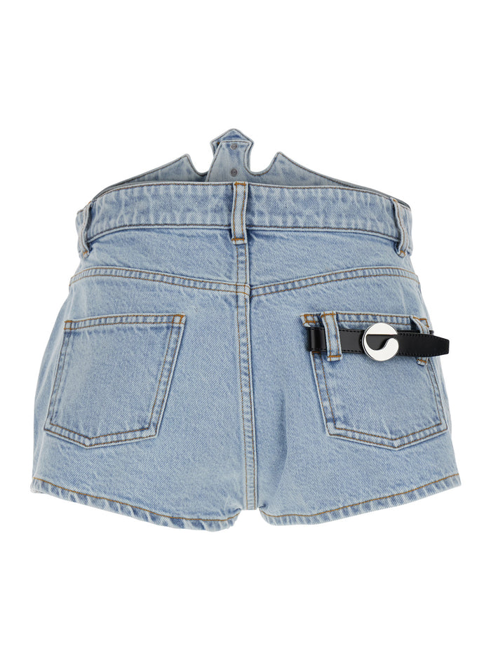 Blue Shorts with Crown-Shaped Design in Cotton Woman Light Organic And Bermuda