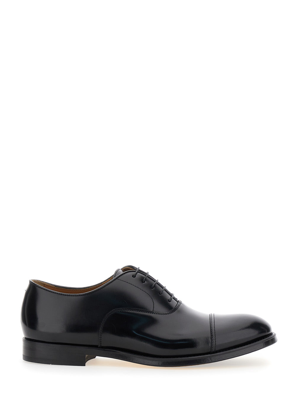 Black Oxford Shoes With Five Holes Smooth Leather Man Calf Lace