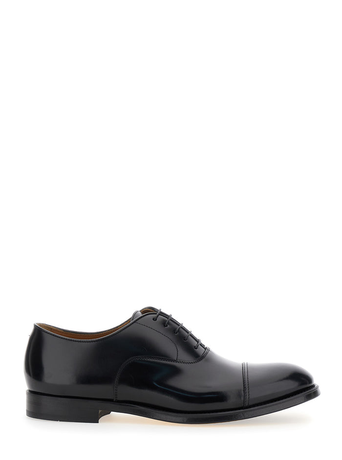 Black Oxford Shoes With Five Holes Smooth Leather Man Calf Lace
