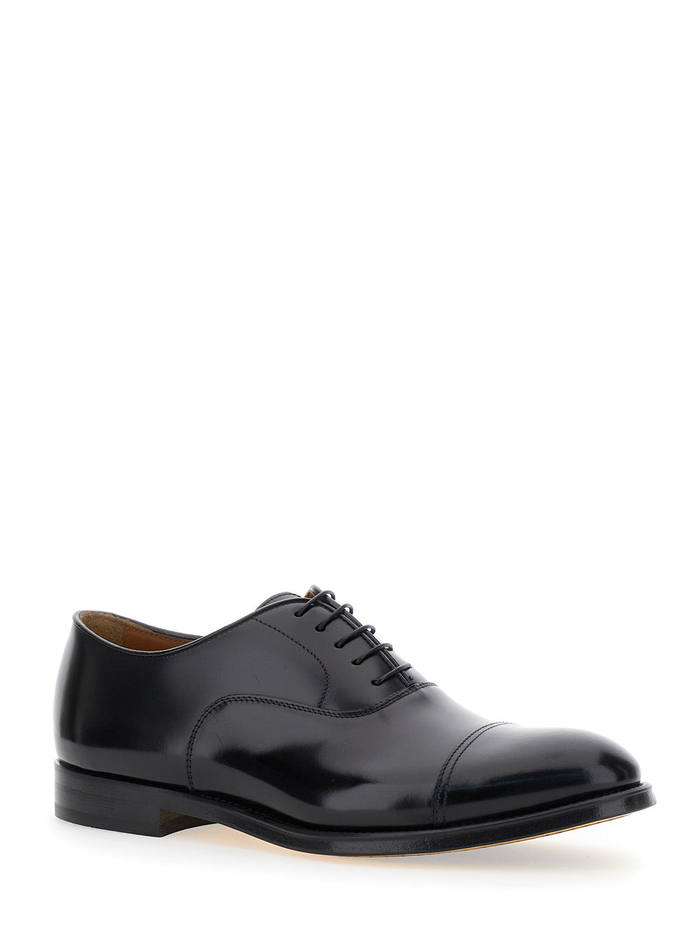 Black Oxford Shoes With Five Holes Smooth Leather Man Calf Lace