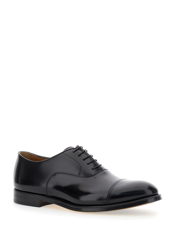 Black Oxford Shoes With Five Holes Smooth Leather Man Calf Lace