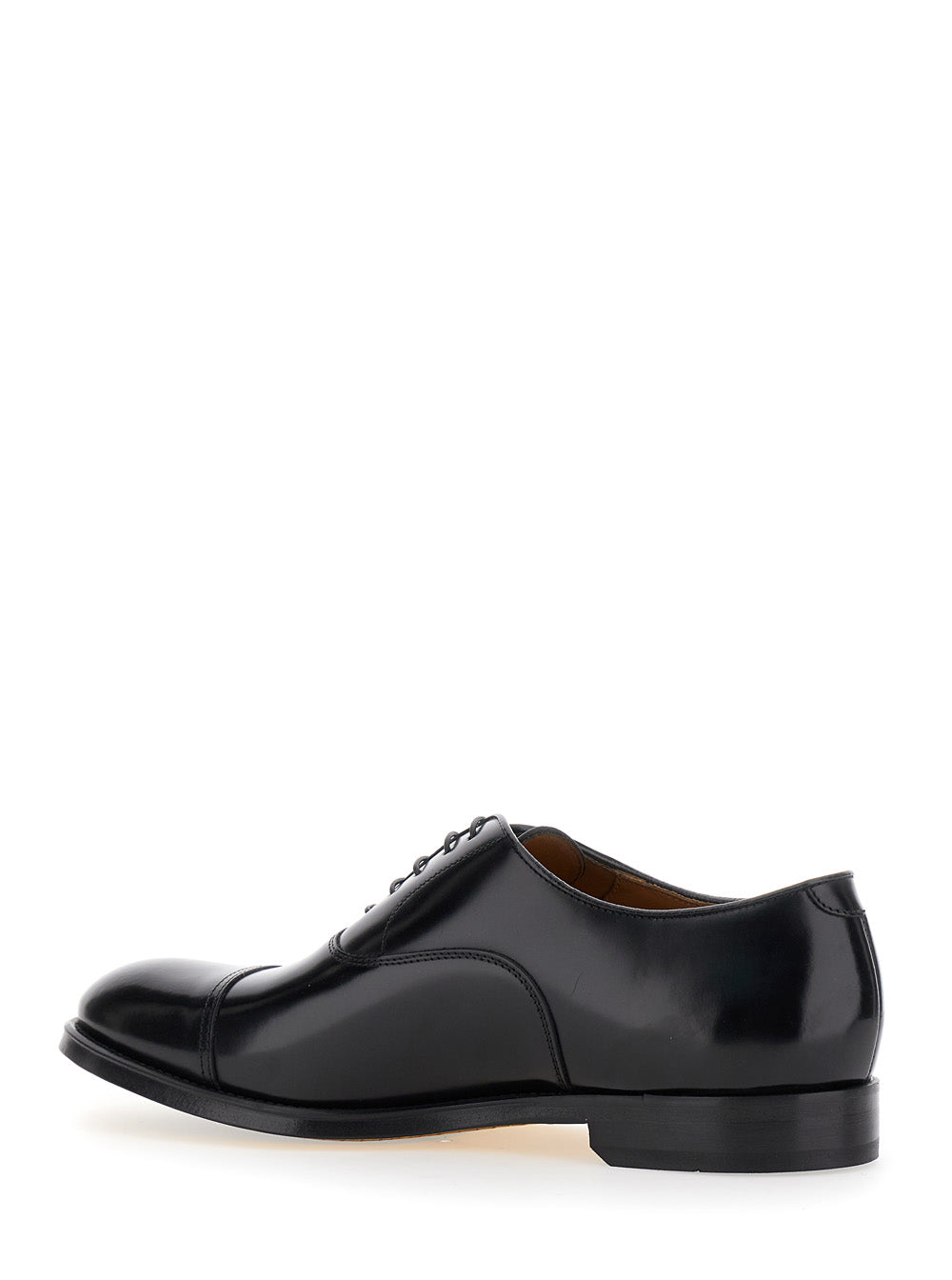 Black Oxford Shoes With Five Holes Smooth Leather Man Calf Lace