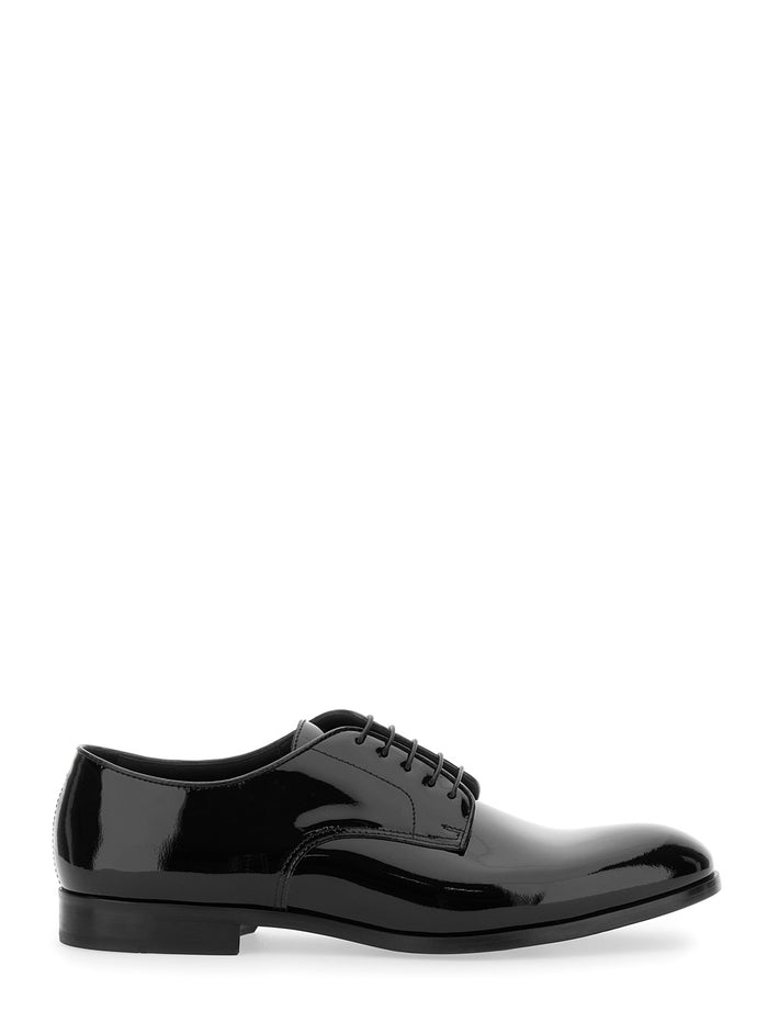 Black Oxford Shoes With Five Holes Smooth Leather Man Calf Lace