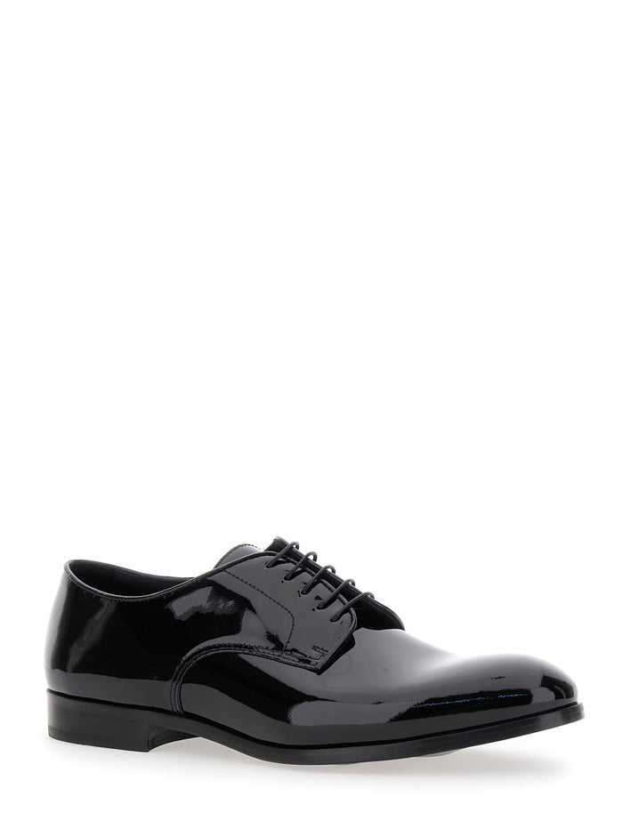 Black Oxford Shoes With Five Holes Smooth Leather Man Calf Lace