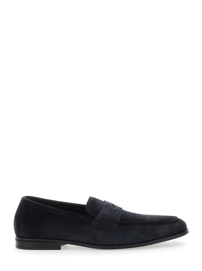 Nottingham Black Slip-On Loafers Leather Man Blu Calf