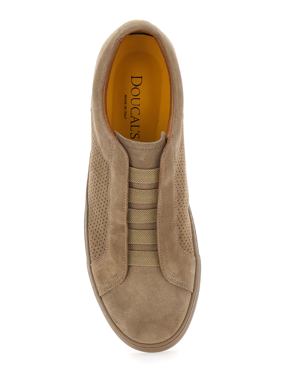 Brown Low Top Sneakers With Perforated Panels And Slip-On Style Leather Man