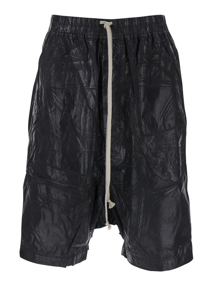 Drawstring Pods Black Pants With Drop Crotch And Elastic Waist Cotton Man Trousers