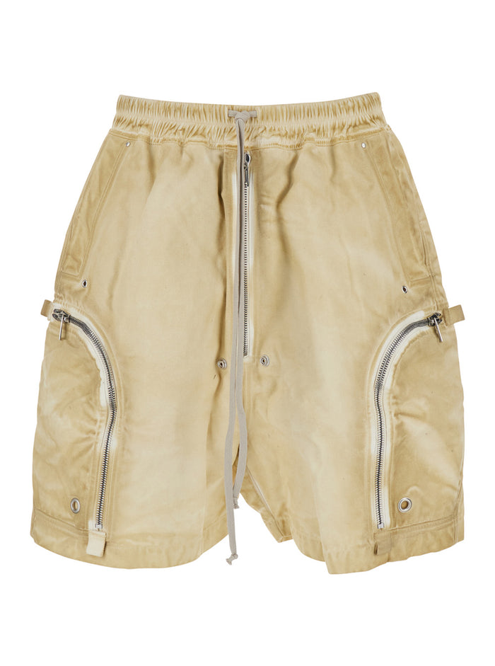 Bauhaus Beige Pants With Elastic Drawstring Waist And Front Zip Pockets Cotton Man Shorts Bermuda