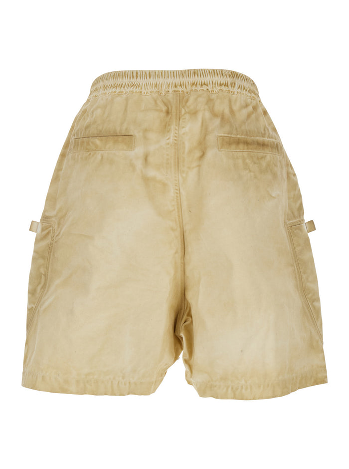 Bauhaus Beige Pants With Elastic Drawstring Waist And Front Zip Pockets Cotton Man Shorts Bermuda