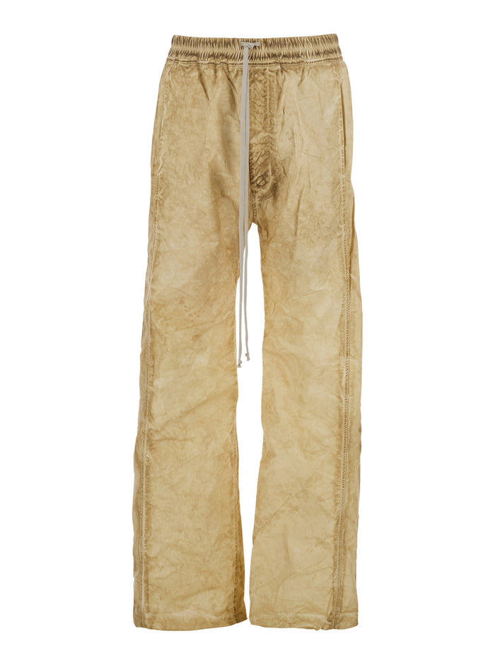 Pusher Beige Pants With Elastic Drawstring Waist Cotton Man Trousers
