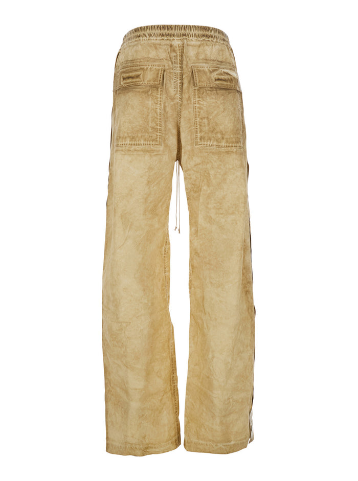 Pusher Beige Pants With Elastic Drawstring Waist Cotton Man Trousers