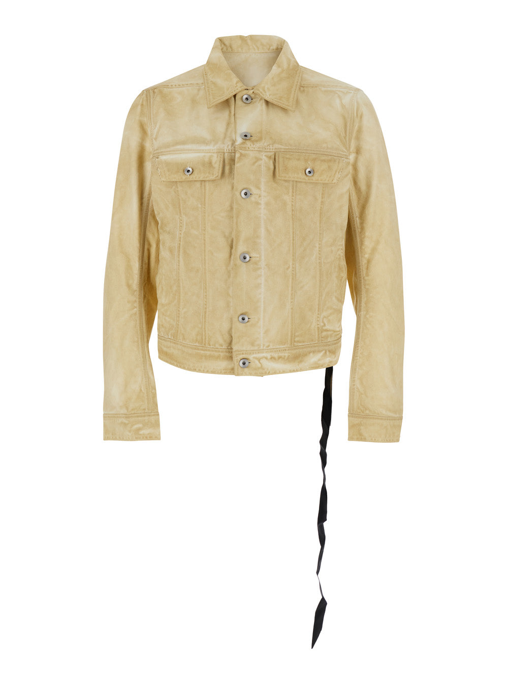 Trucker Beige Jacket With Classic Collar And Drawstring Detail On The Waist Cotton Man