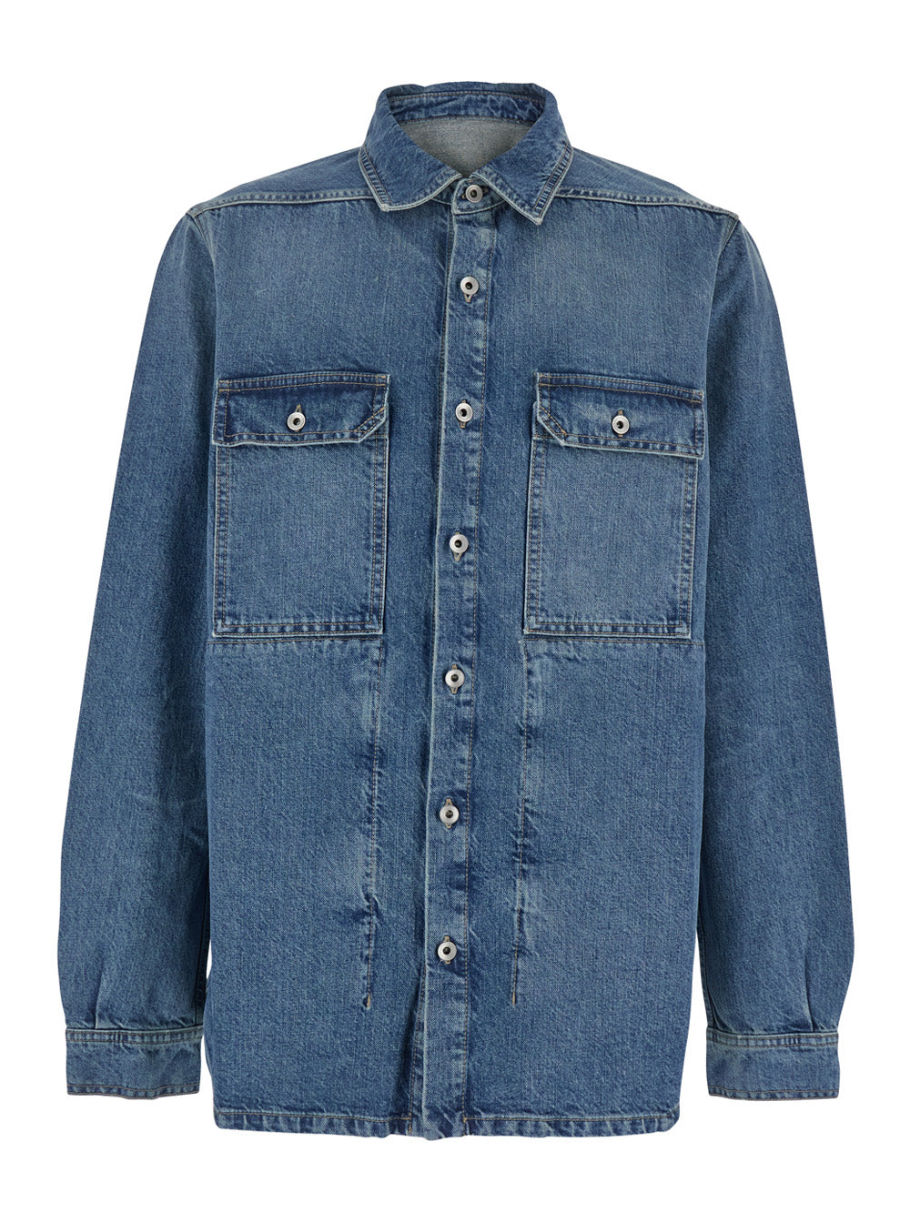 Blue Shirt With Classic Collar And Applied Chest Pockets Denim Man Blu Cotton Blouses