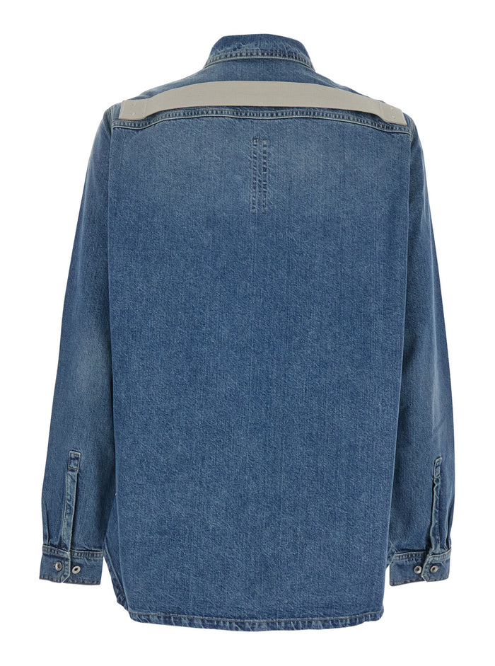 Blue Shirt With Classic Collar And Applied Chest Pockets Denim Man Blu Cotton Blouses