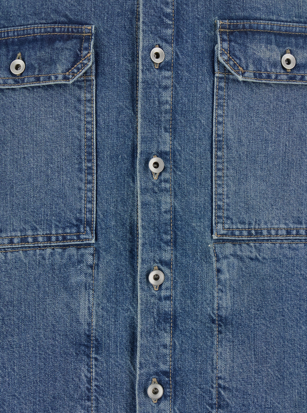 Blue Shirt With Classic Collar And Applied Chest Pockets Denim Man Blu Cotton Blouses