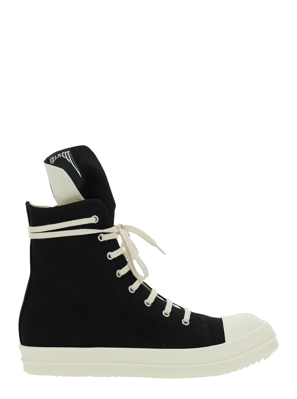 Black Sneakers With Oversize Tongue Logo And Side Zip Denim Man Cotton