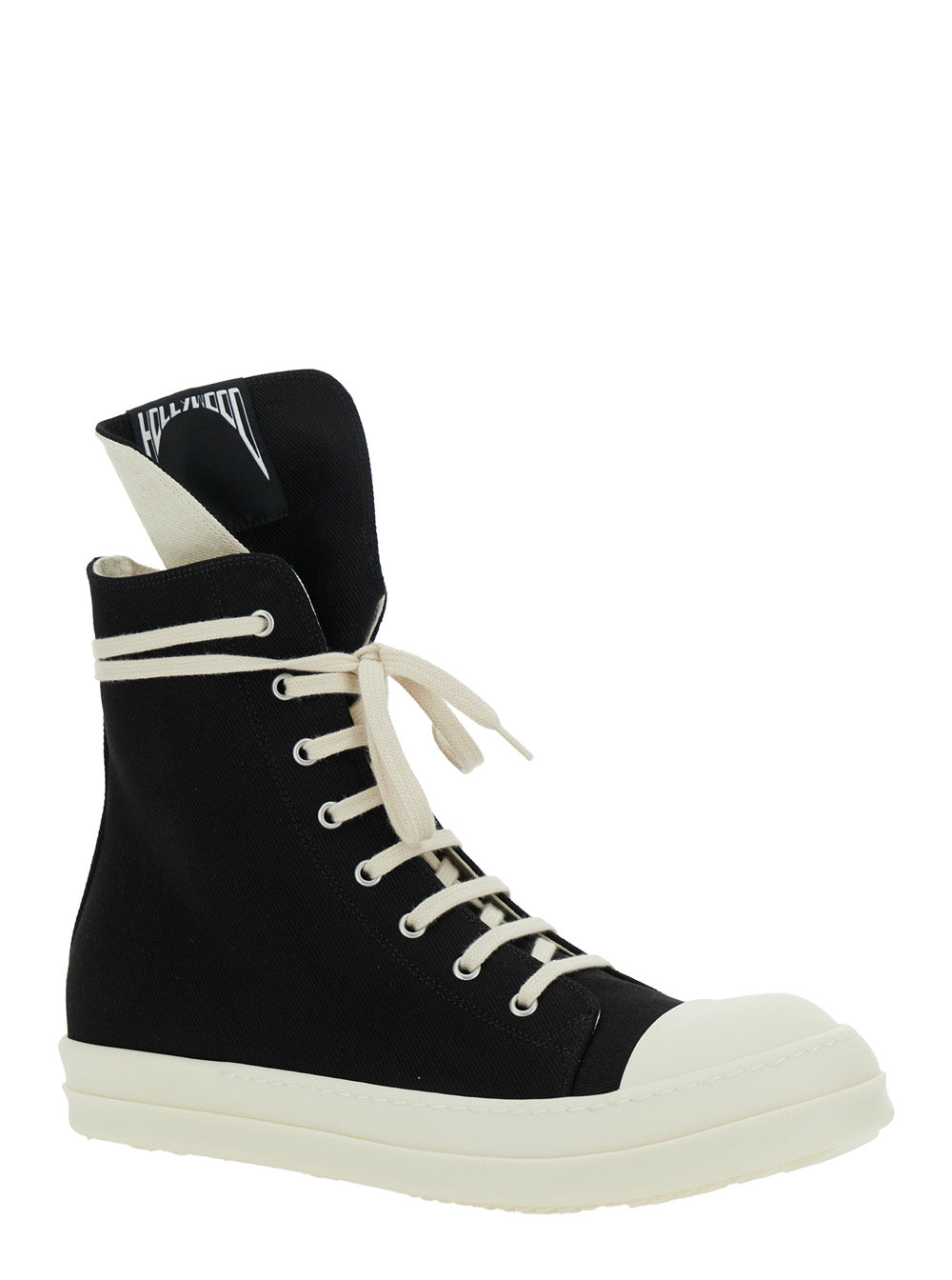 Black Sneakers With Oversize Tongue Logo And Side Zip Denim Man Cotton