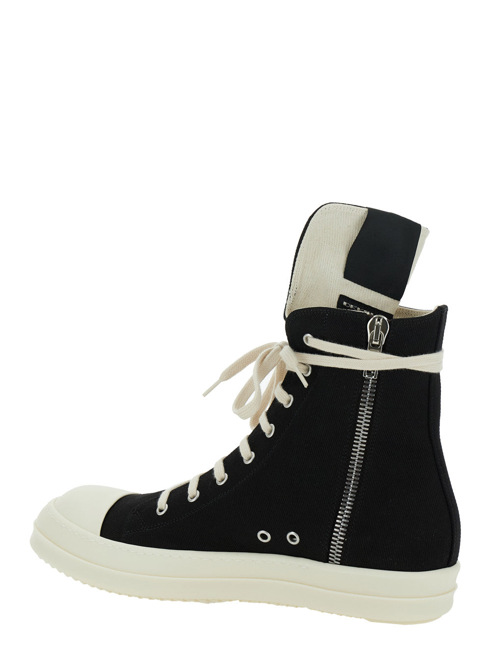 Black Sneakers With Oversize Tongue Logo And Side Zip Denim Man Cotton
