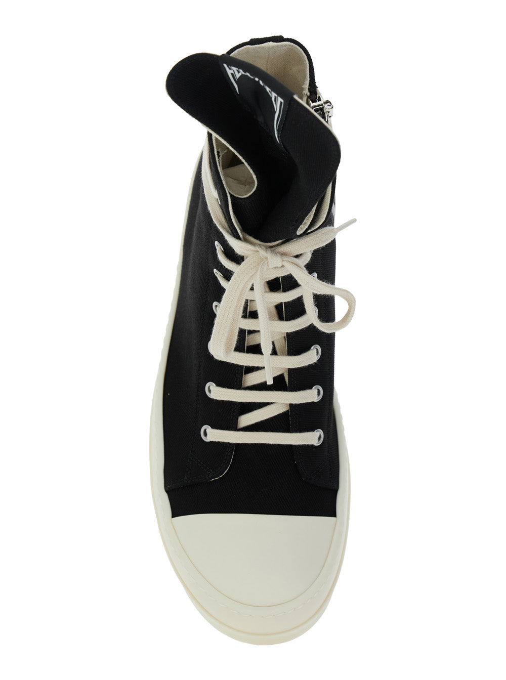 Black Sneakers With Oversize Tongue Logo And Side Zip Denim Man Cotton