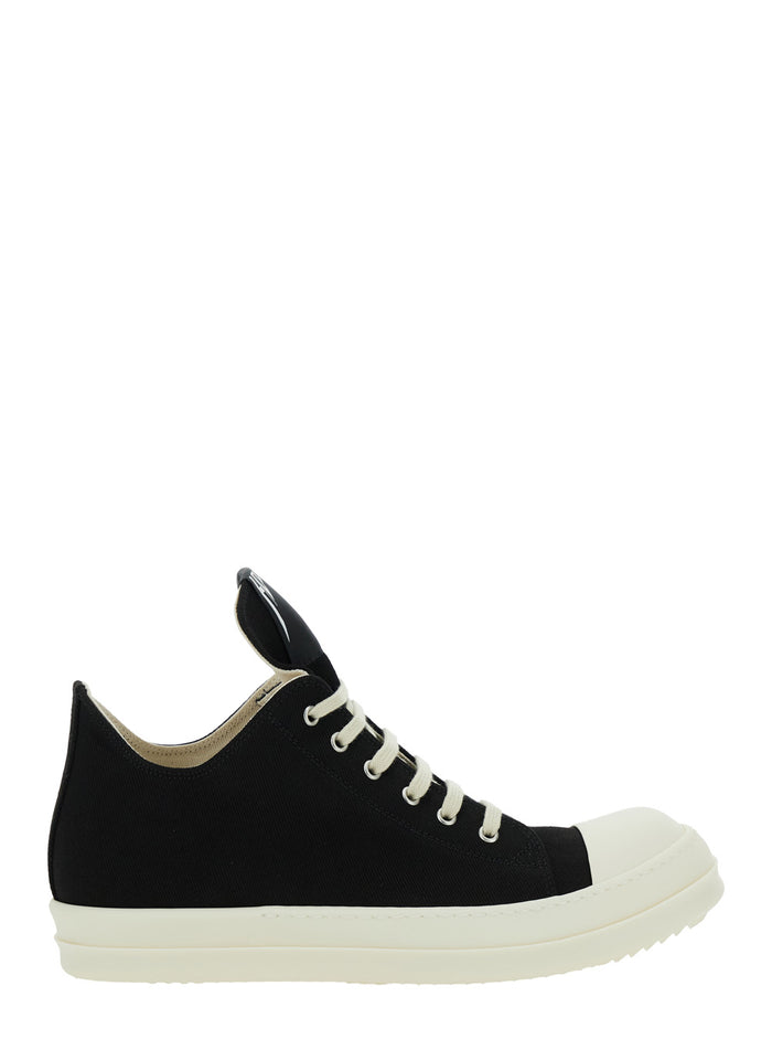 Black Low Top Sneakers With Logo On The Tongue Denim Man Cotton