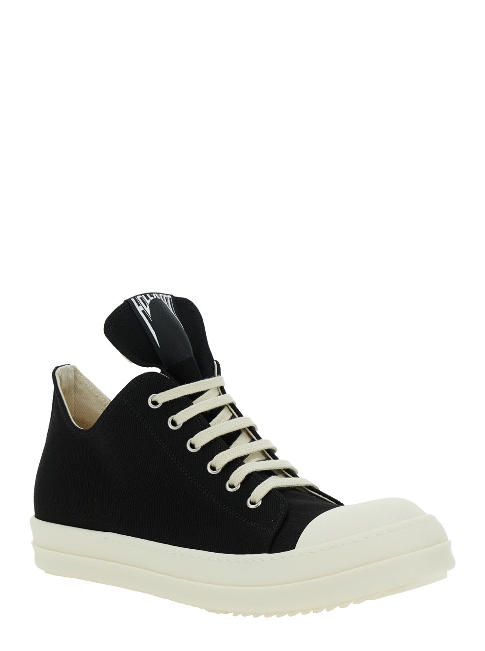 Black Low Top Sneakers With Logo On The Tongue Denim Man Cotton