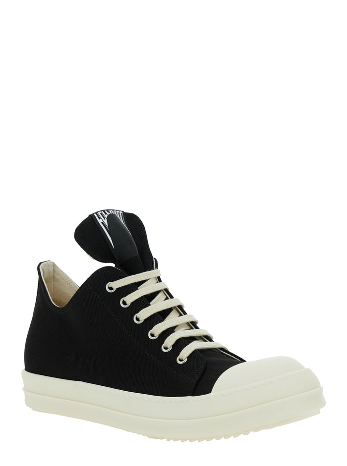 Black Low Top Sneakers With Logo On The Tongue Denim Man Cotton
