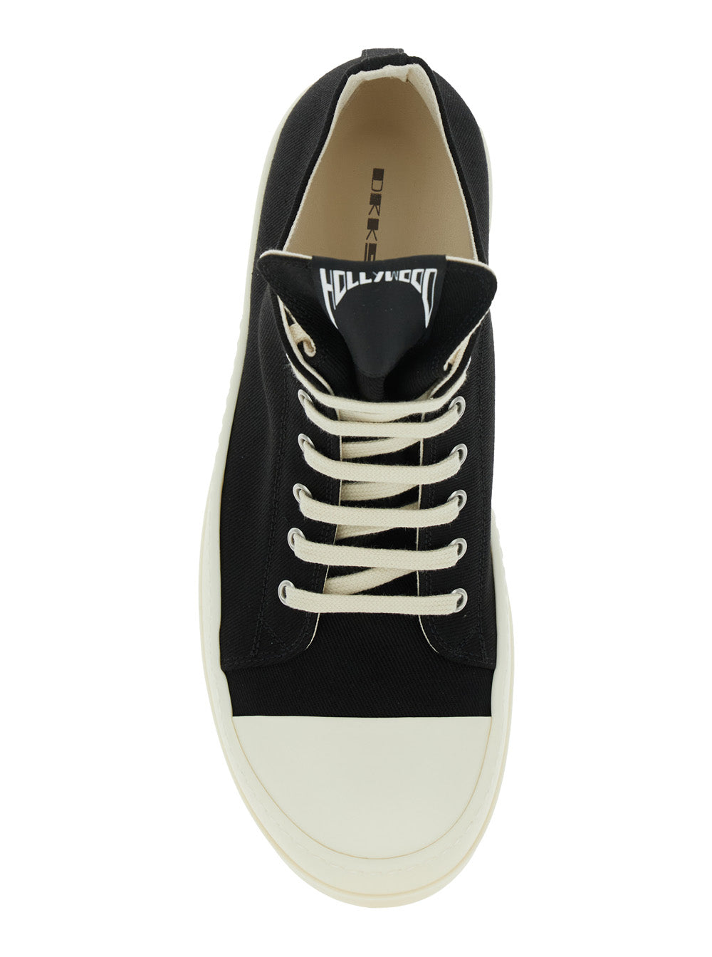 Black Low Top Sneakers With Logo On The Tongue Denim Man Cotton