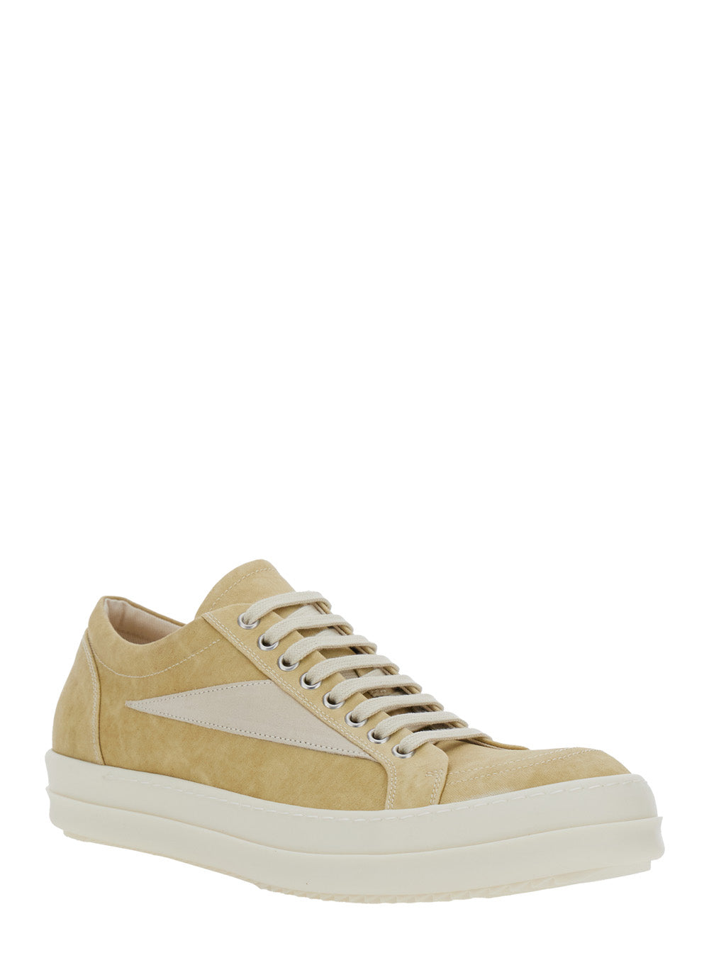 Beige Low Top Sneakers With Vintage Effect Denim Man Cotton Polyester Rubber