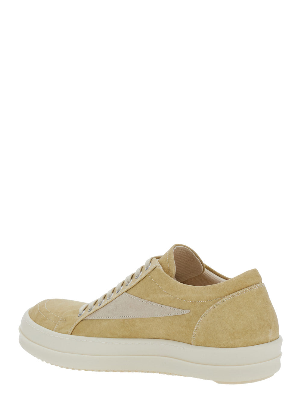 Beige Low Top Sneakers With Vintage Effect Denim Man Cotton Polyester Rubber